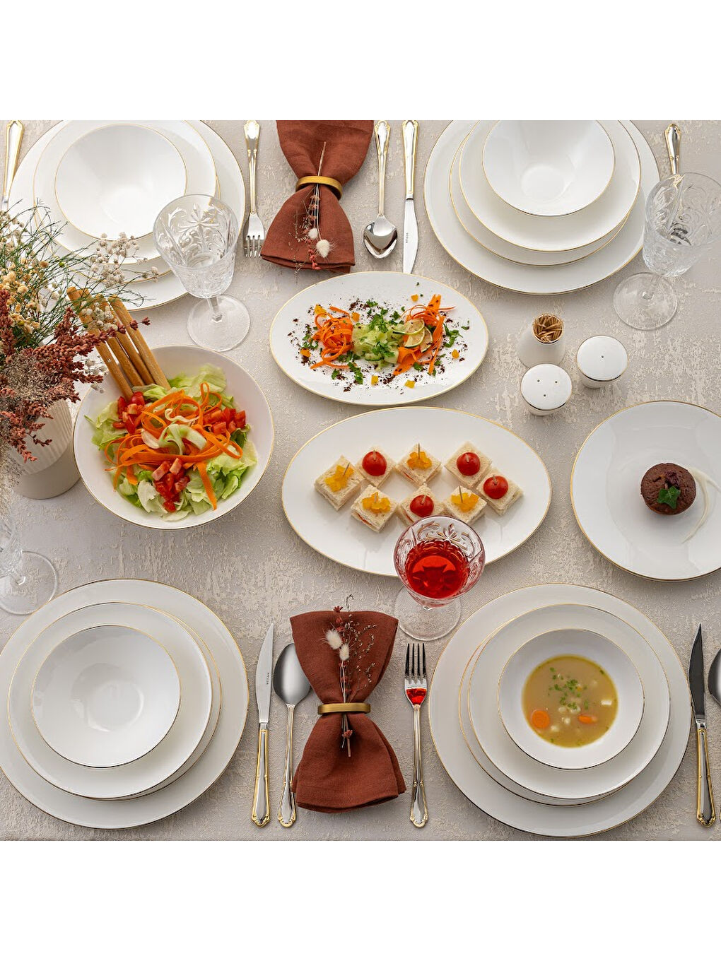 Beyaz Elmira Gold Fine Bone 59 Parça 12 Kişilik Yemek Takımı-6