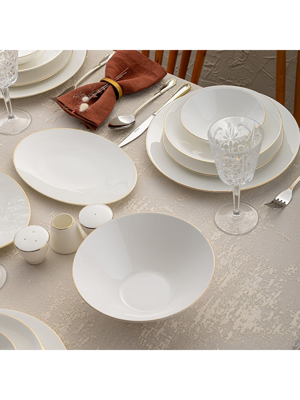 Beyaz Elmira Gold Fine Bone 59 Parça 12 Kişilik Yemek Takımı-7