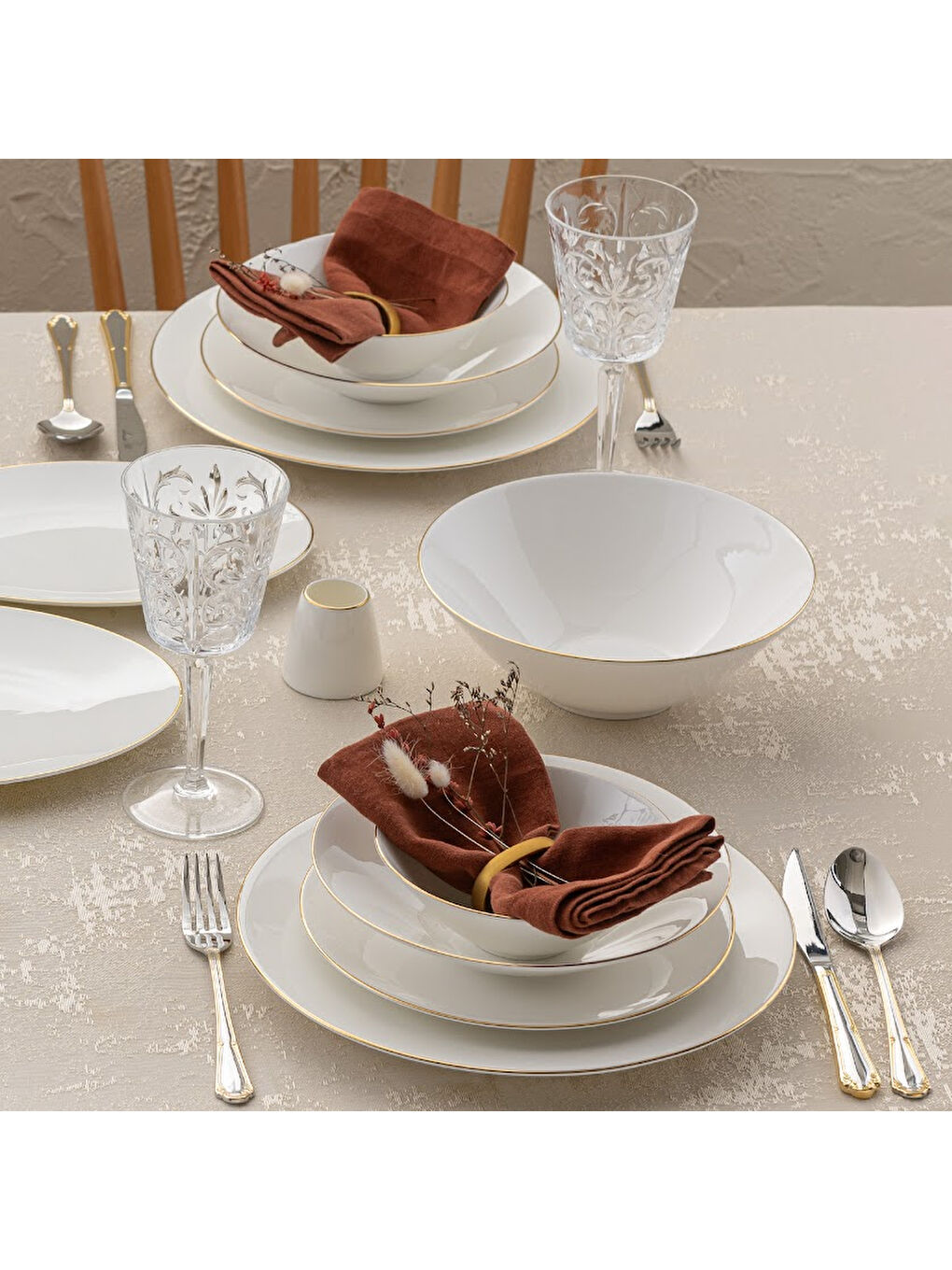 Beyaz Elmira Gold Fine Bone 59 Parça 12 Kişilik Yemek Takımı-8