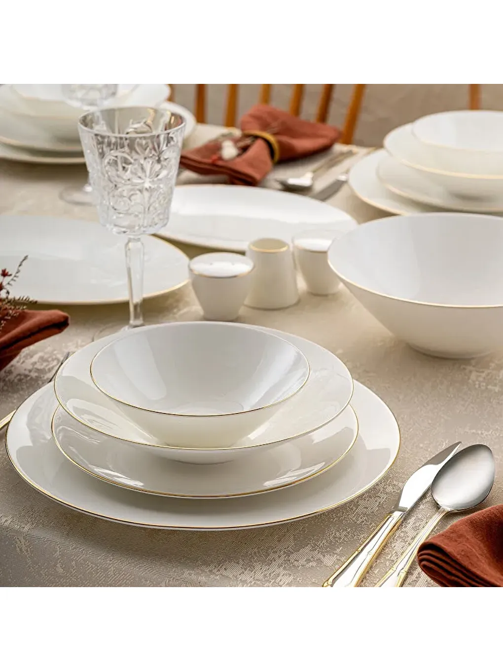 Beyaz Elmira Gold Fine Bone 59 Parça 12 Kişilik Yemek Takımı-9