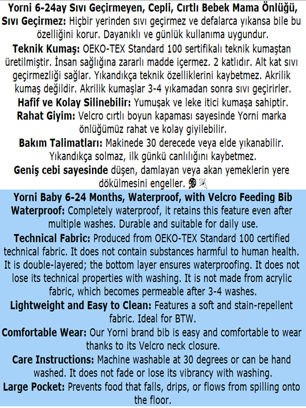 Yorni 2 ADET, Ekonomik SET, 6-24ay, Family ve Sea Desen, Sıvı Geçirmeyen, Cepli, Cırtlı Mama Önlüğü, Önlük - 1