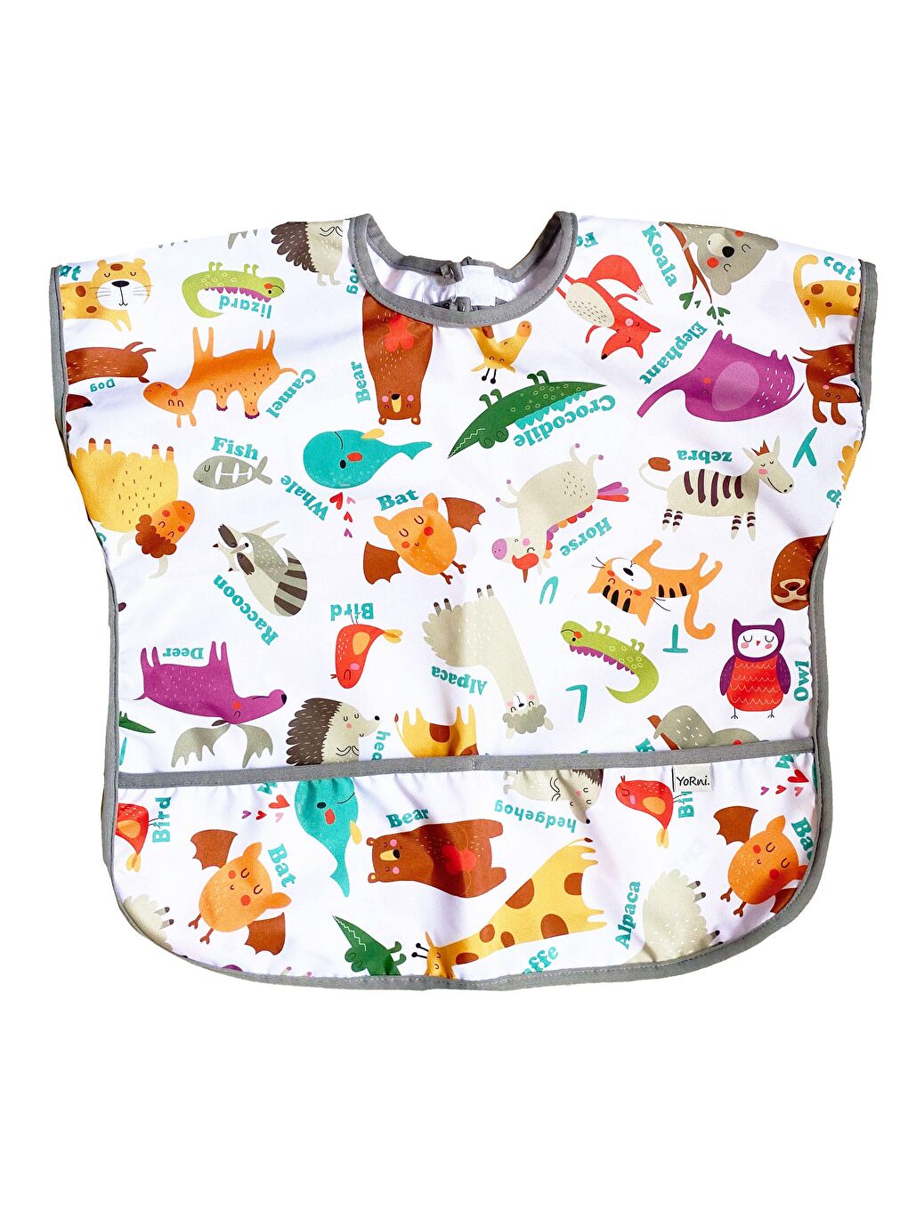 1-3yaş, Zoo, Sıvı Geçirmez, Makinede Yıkanabilir, Cırtlı, Cepli, Kısa Kollu Bebek Mama Önlüğü-2