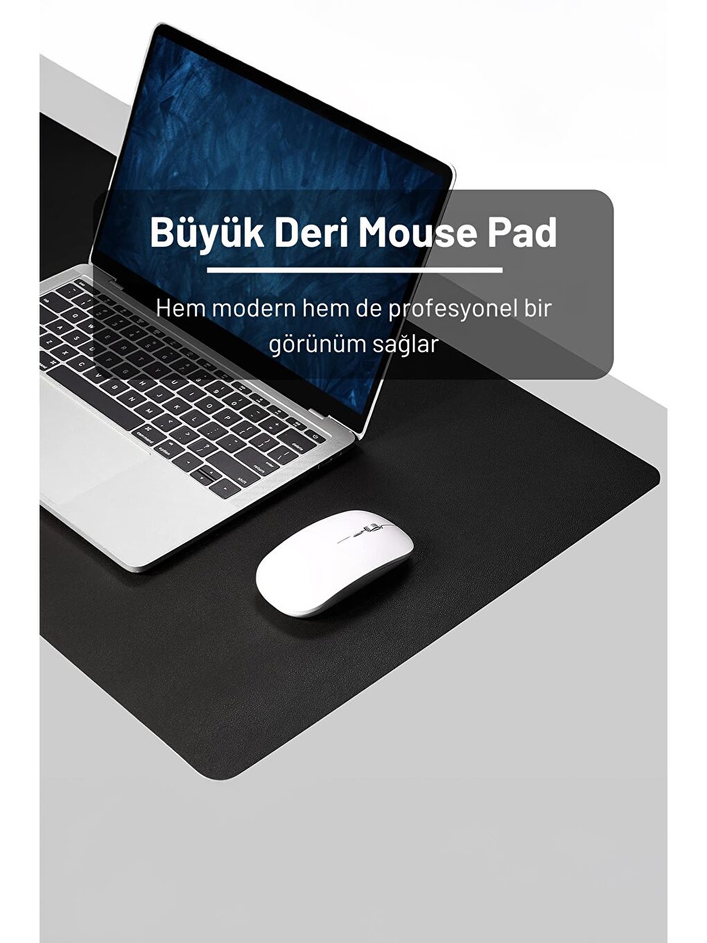 Siyah Deri 90x40 XL Mouse Pad Dikişli Kenar Çift Yönlü Kullanım Masa Matı Sümen-2
