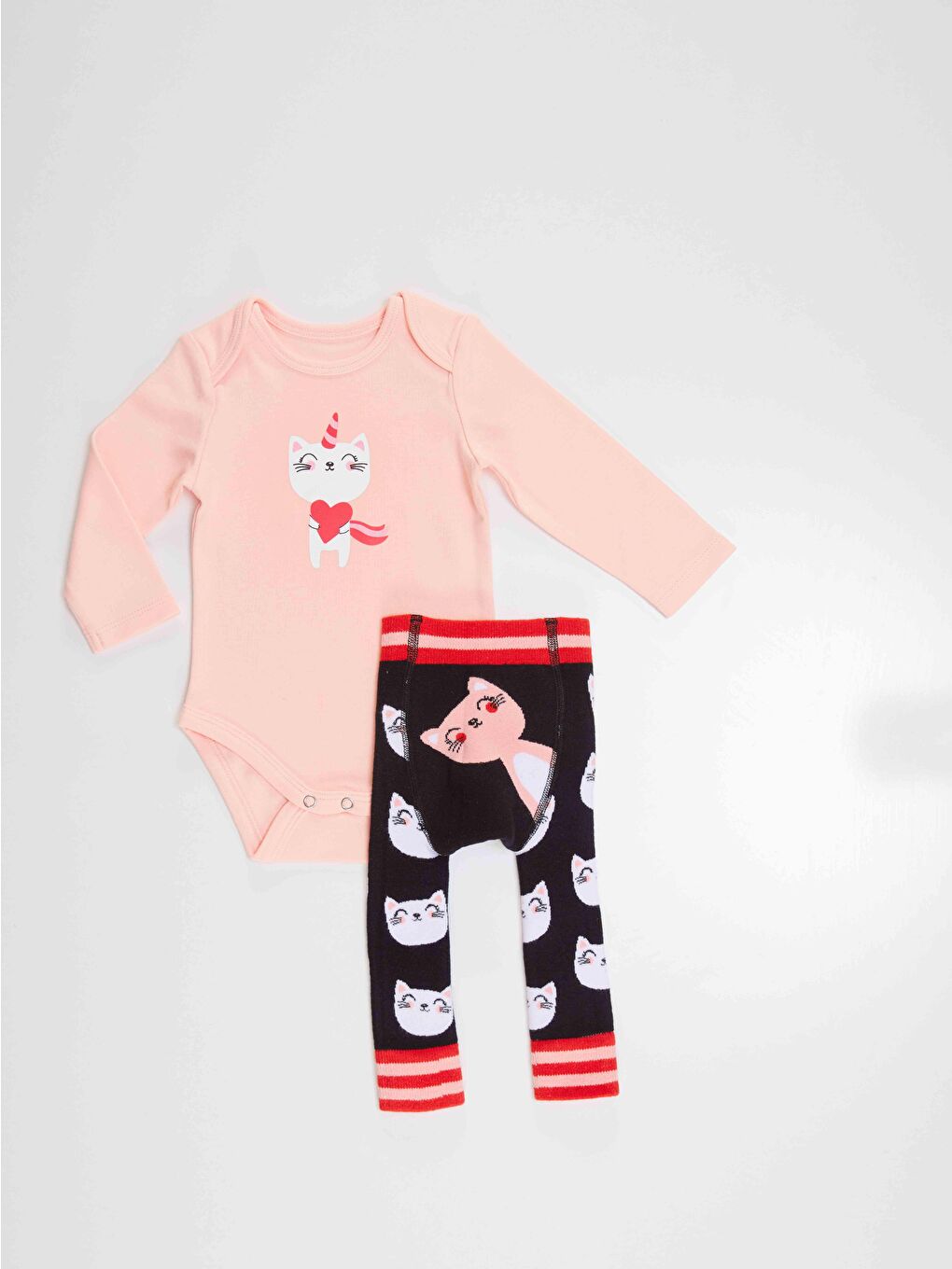 Denokids Karışık Kedi Kız Bebek Body Tayt-Pantolon Takım - 4