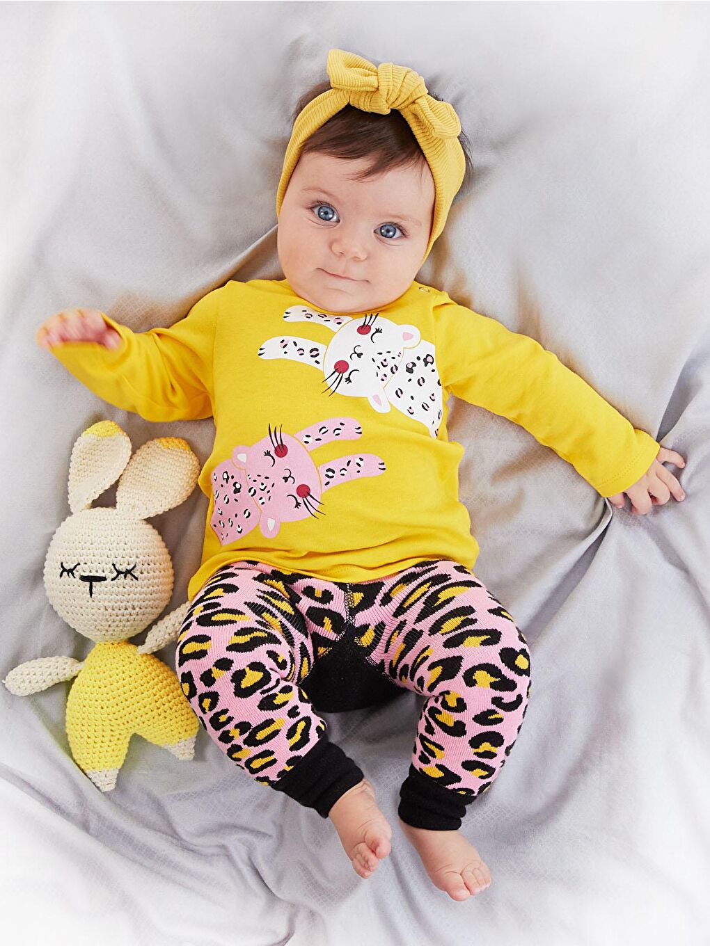 Denokids Karışık Leopar Kız Bebek T-shirt Tayt-Pantolon Takım - 1