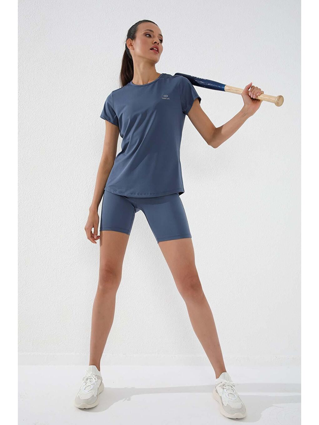 Petrol Basic Kısa Kol Standart Kalıp O Yaka Kadın Tişört - 97144-1