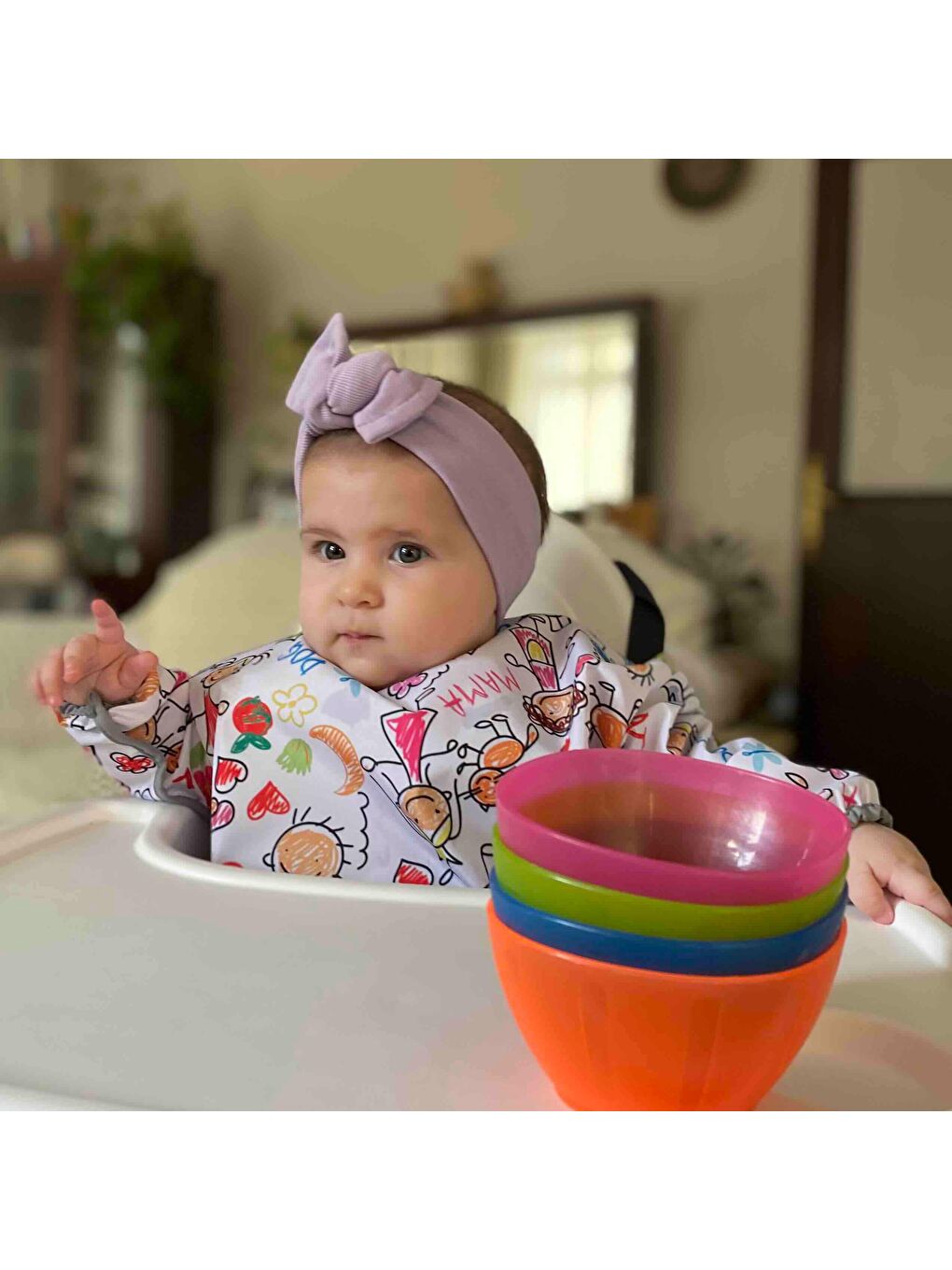 6-24ay, Family Uzun Kollu, Sıvı Geçirmez, Makinede Yıkanabilir, Cepli, Cırtlı Bebek Mama Önlüğü