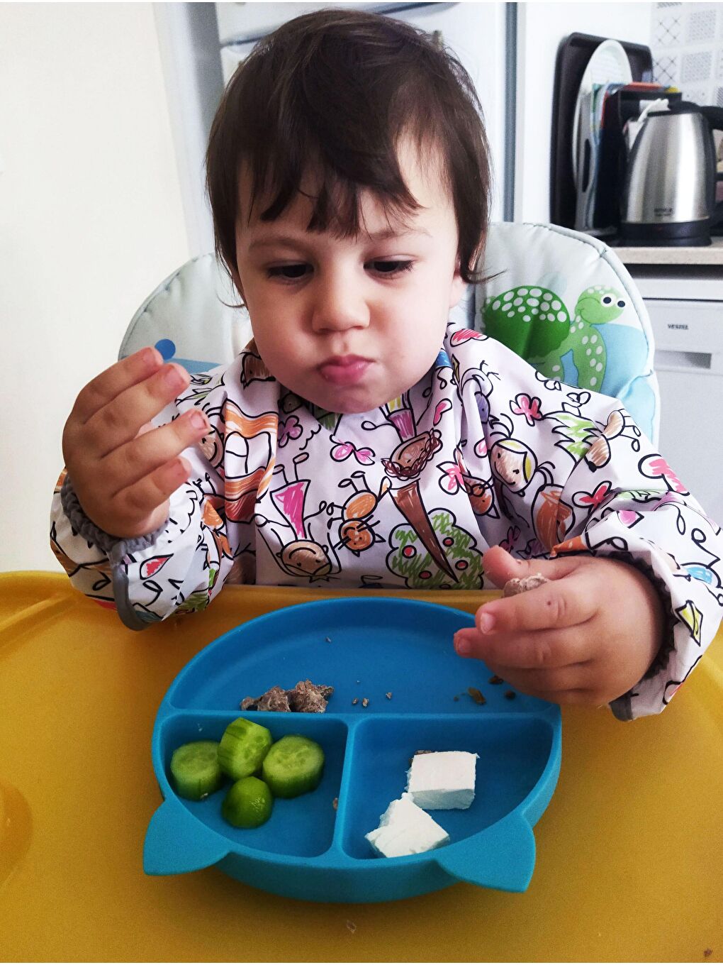 6-24ay, Family Uzun Kollu, Sıvı Geçirmez, Makinede Yıkanabilir, Cepli, Cırtlı Bebek Mama Önlüğü-7