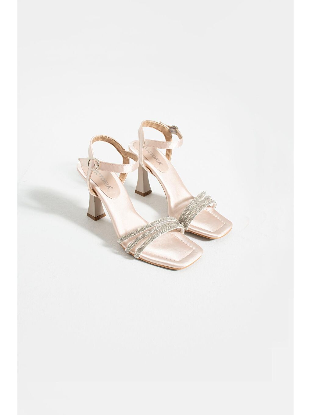 Ekru Özel Seri Taşlı 3 Bant Tokalı Kadeh Topuk Kadın Abiye Ayakkabı 012-390-23Saten-2