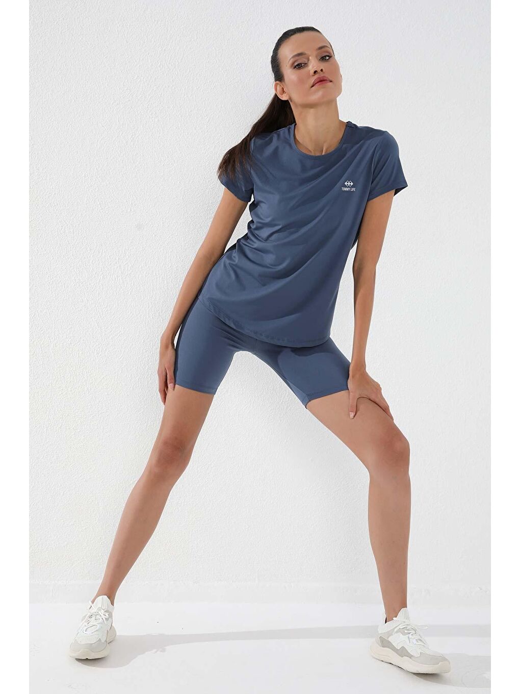 Petrol Basic Kısa Kol Standart Kalıp O Yaka Kadın Tişört - 97144-3