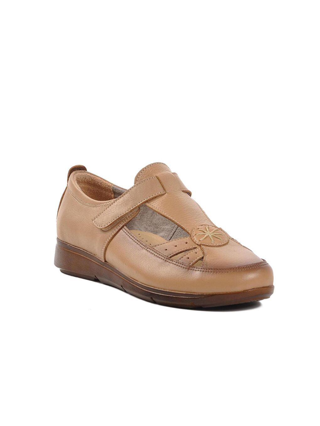 Ekru 73 Krem Hakiki Deri Kadın Günlük Ayakkabı-2