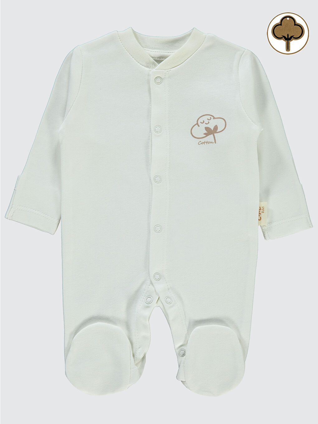 Baby Prematüre Organik Patikli Tulum Ekru