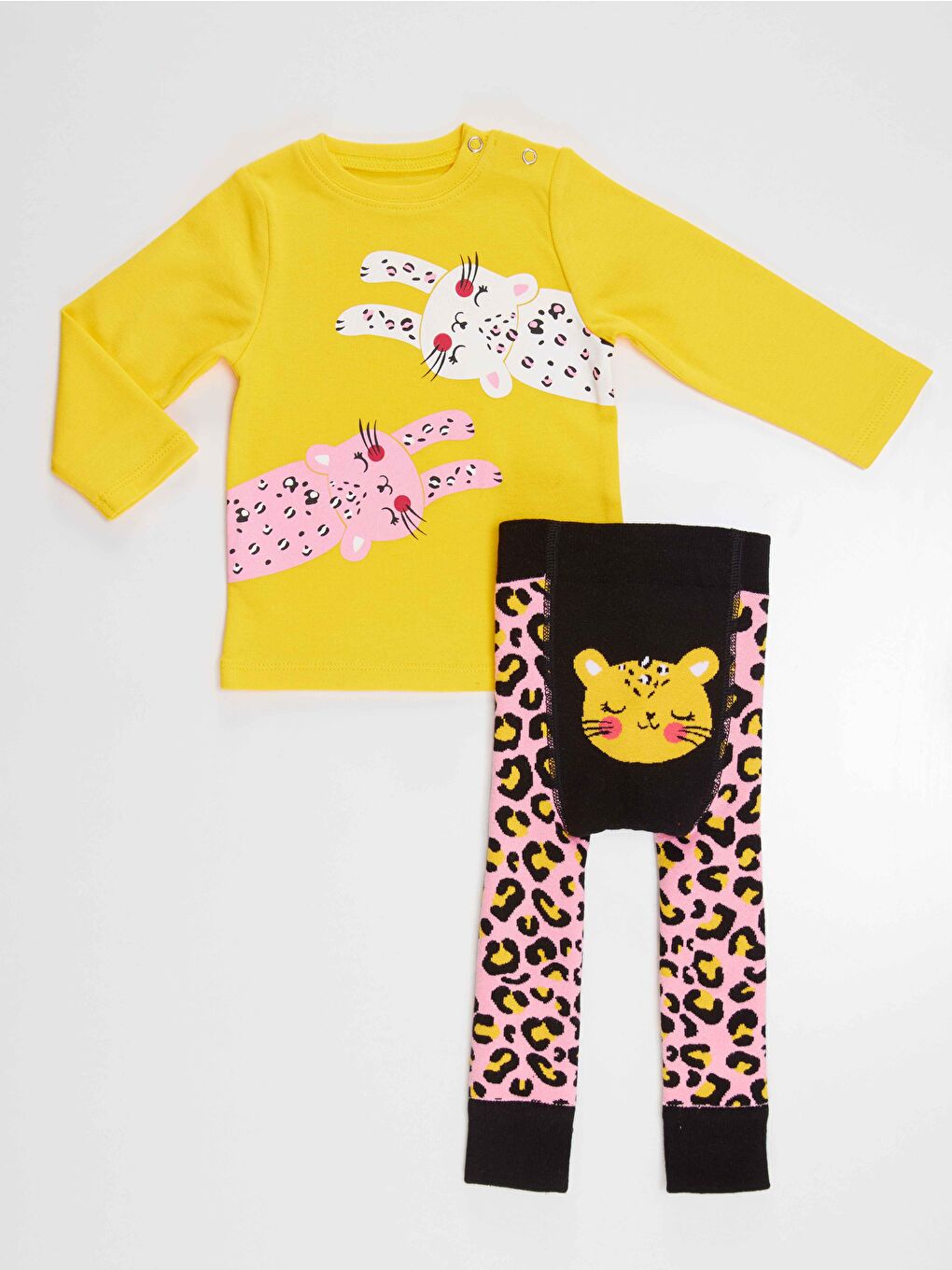 Denokids Karışık Leopar Kız Bebek T-shirt Tayt-Pantolon Takım - 4