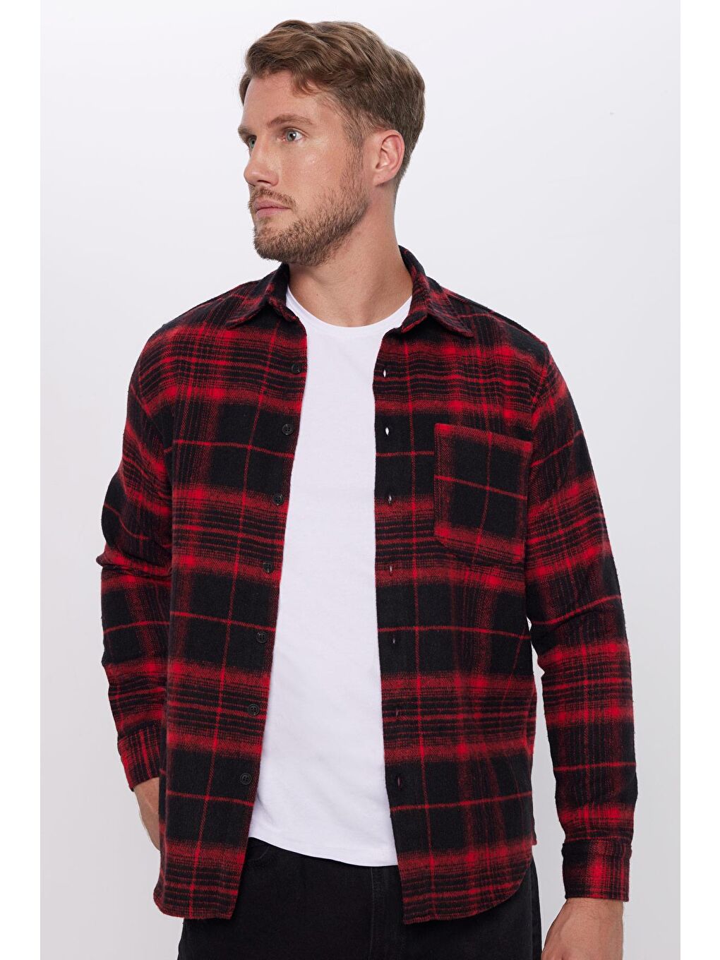 Karışık Erkek Regular Fit Klasik Kesim Tek Cepli Kareli Kışlık Oduncu Gömlek-1