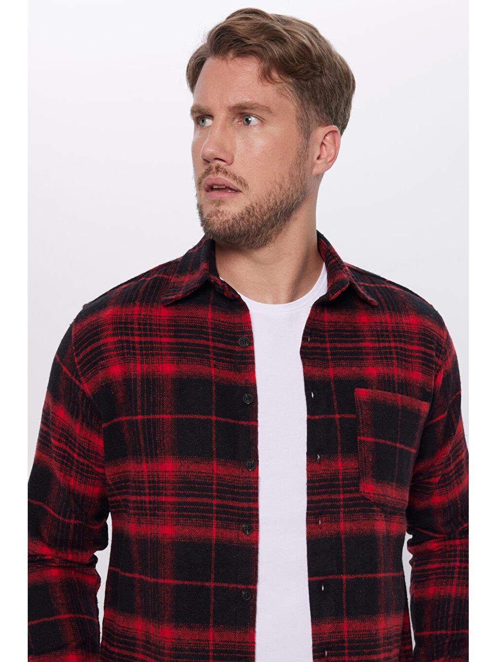 Karışık Erkek Regular Fit Klasik Kesim Tek Cepli Kareli Kışlık Oduncu Gömlek-2