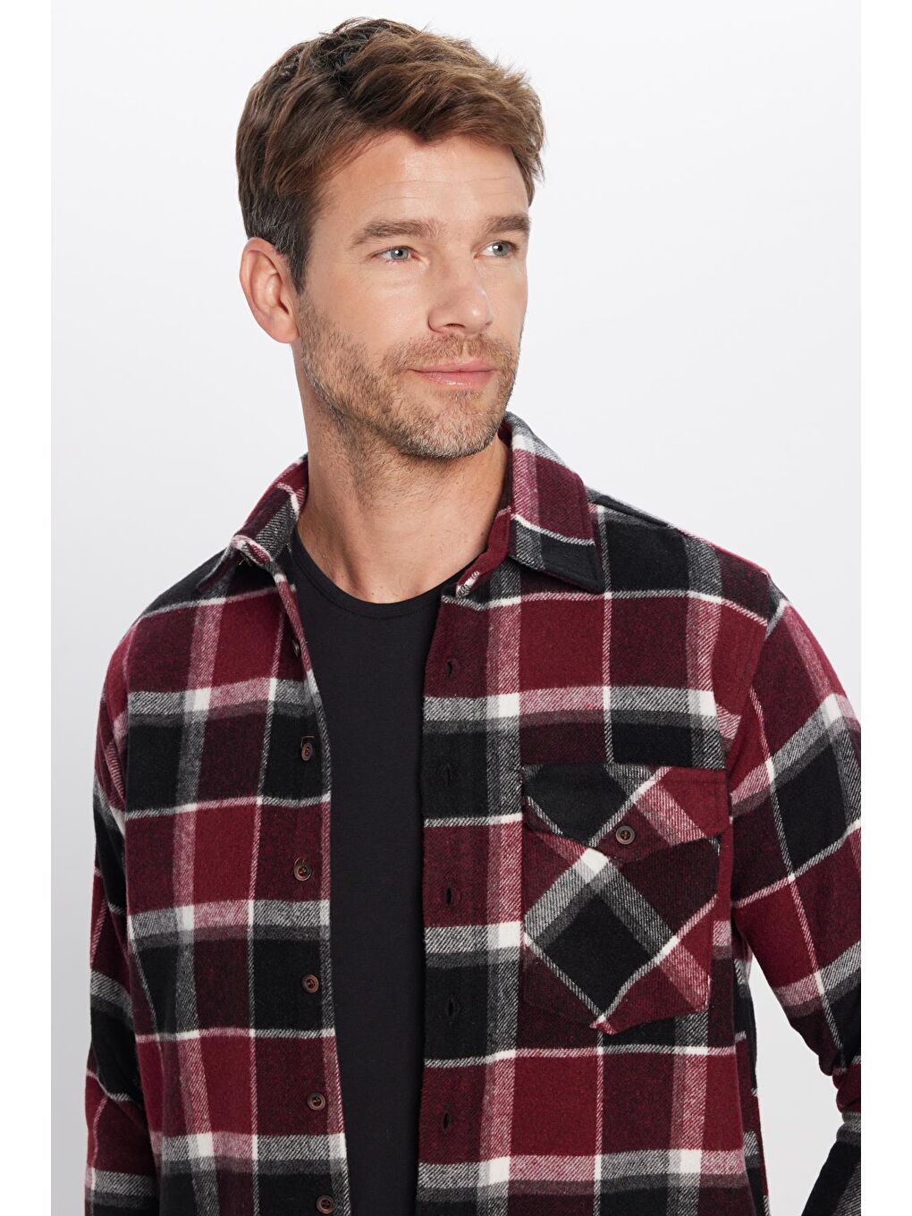 Karışık Erkek Regular Fit Klasik Kesim Oduncu Kapaklı Tek Cep Kışlık Gömlek-1