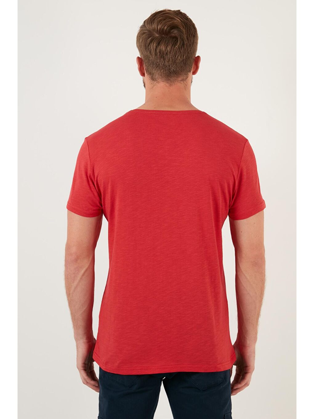 Kırmızı Baskılı Bisiklet Yaka %100 Pamuk Tişört 5902349-4
