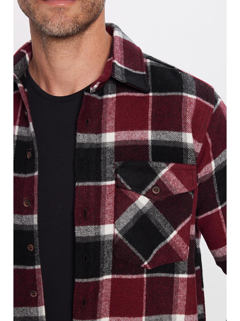 Karışık Erkek Regular Fit Klasik Kesim Oduncu Kapaklı Tek Cep Kışlık Gömlek-2