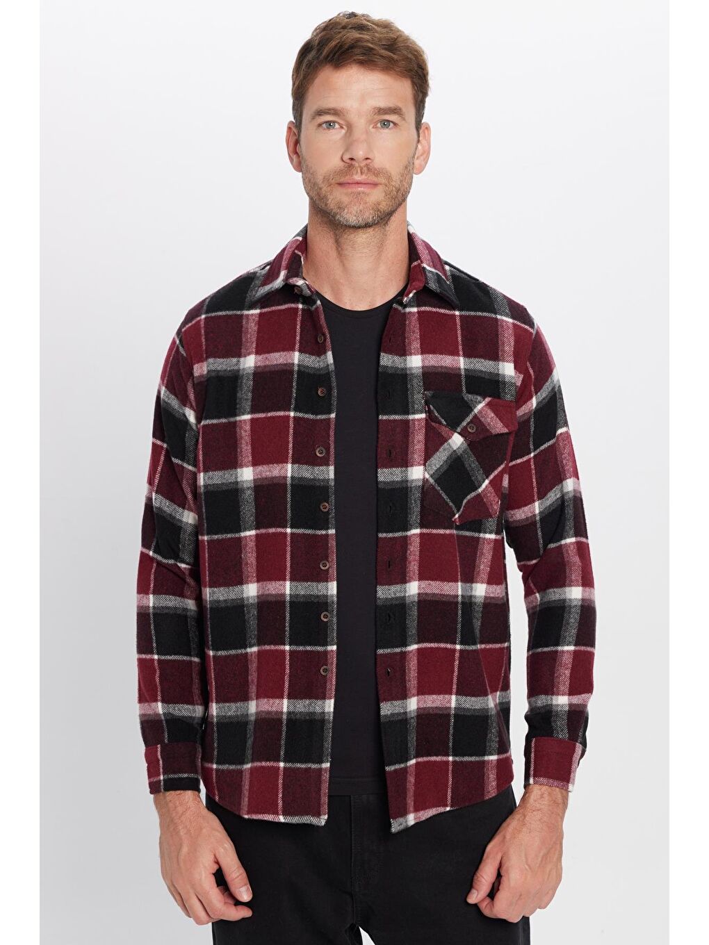 Karışık Erkek Regular Fit Klasik Kesim Oduncu Kapaklı Tek Cep Kışlık Gömlek-3