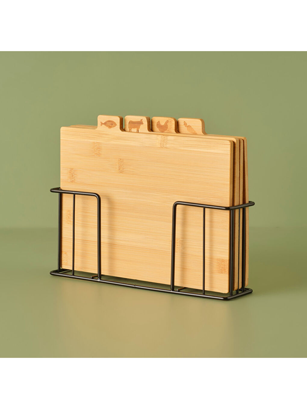 Bej Curvi Bambu 4'lü Kesme Tahtası Seti Naturel-1