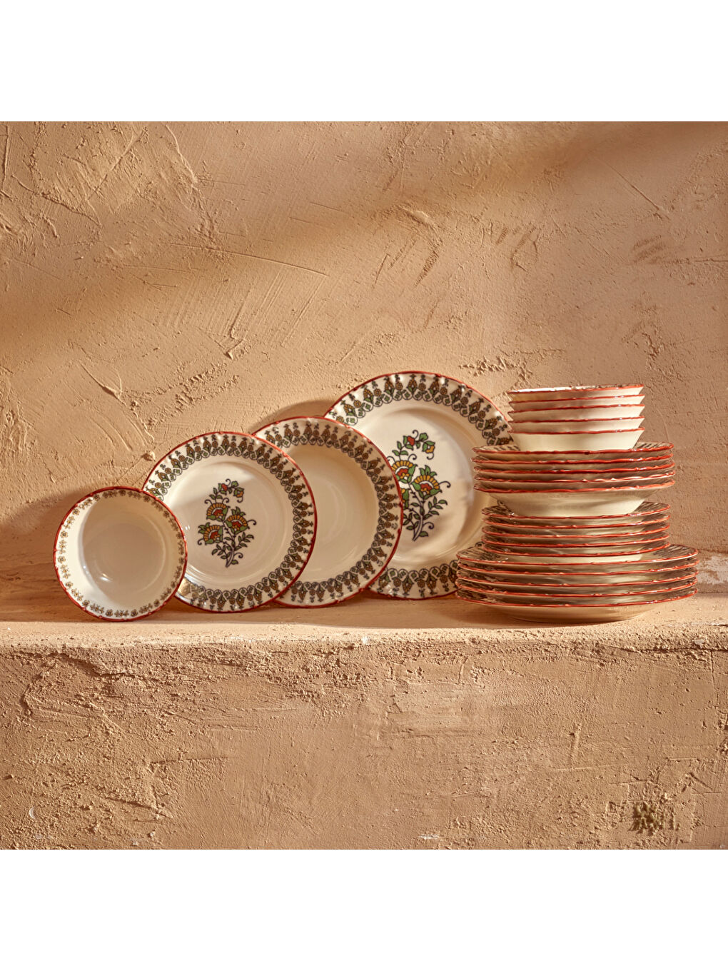 Indian Porselen 24 Parça Yemek Takımı Bordo