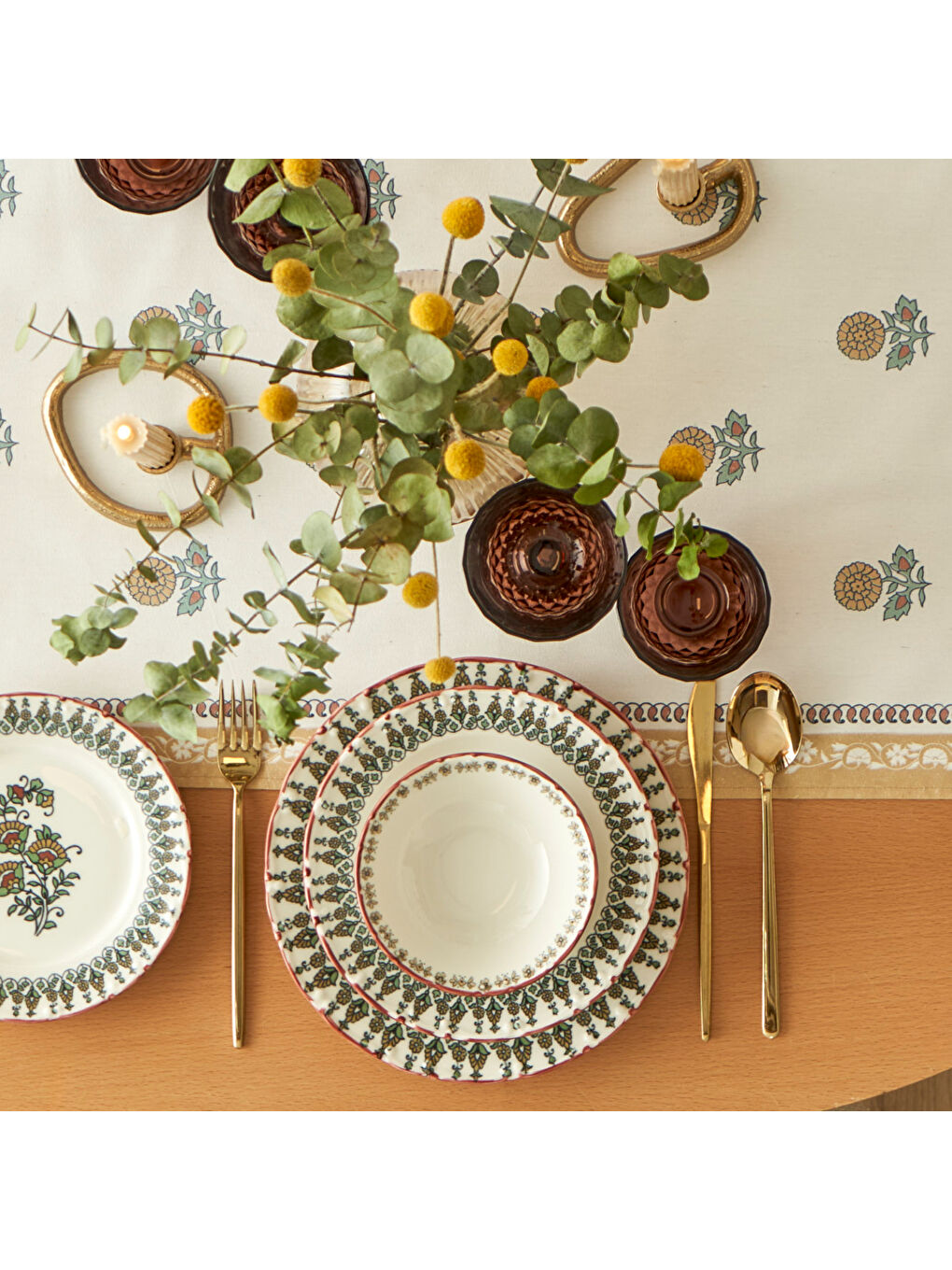Indian Porselen 24 Parça Yemek Takımı Bordo-1