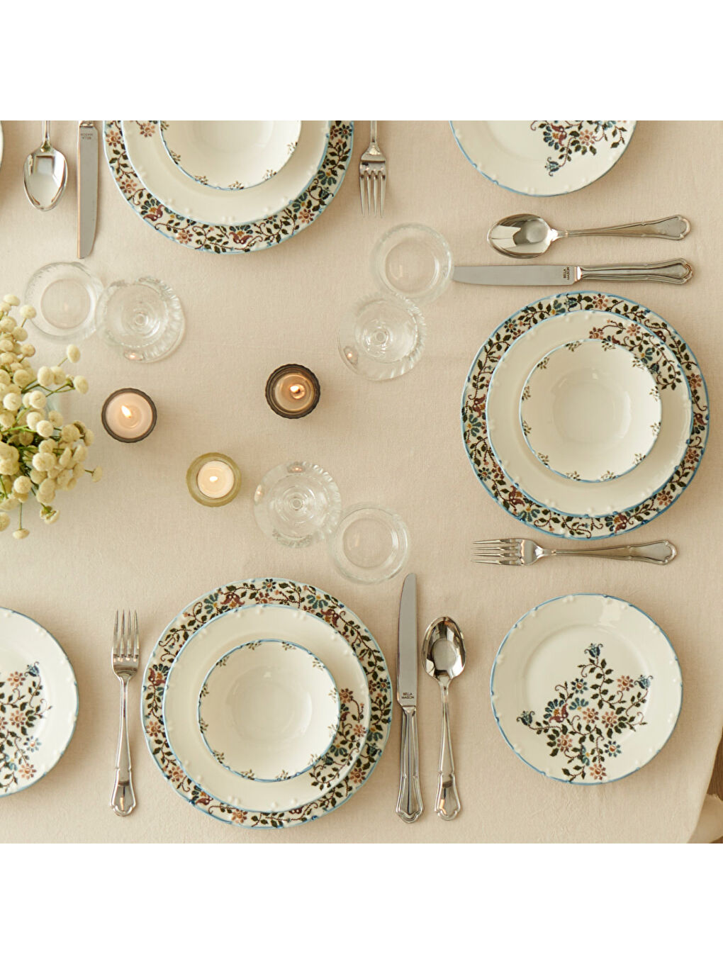 Vintage Porselen 24 Parça 6 Kişilik Yemek Takımı Mavi-1