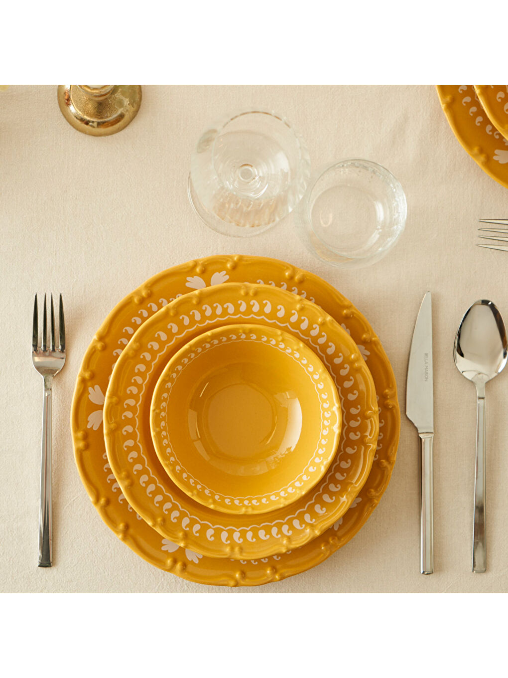 Sarı Indian 12 Parça Yemek Takımı Hardal-1