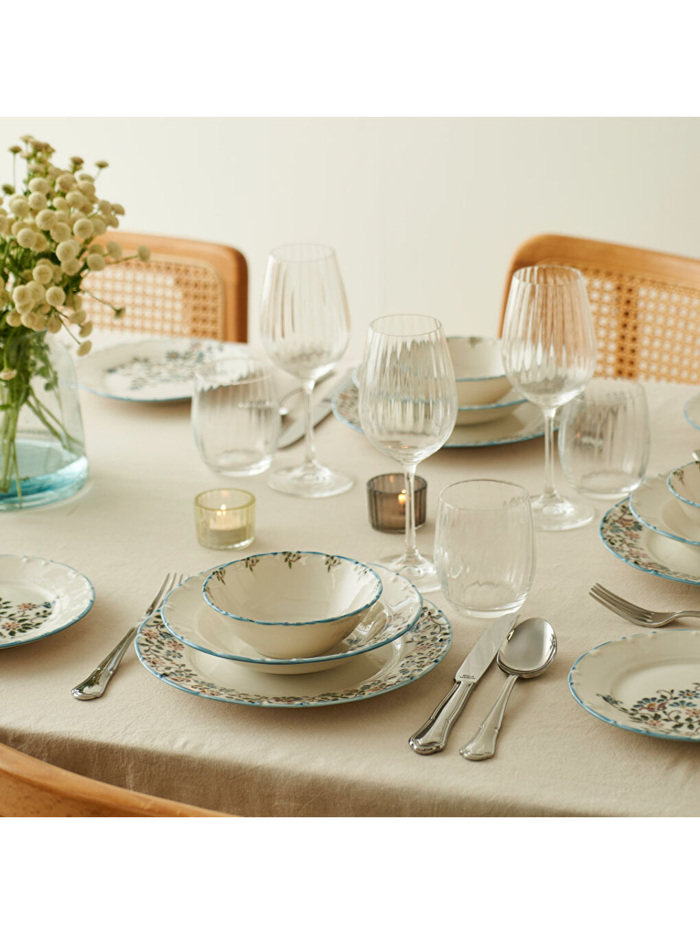 Vintage Porselen 24 Parça 6 Kişilik Yemek Takımı Mavi-2