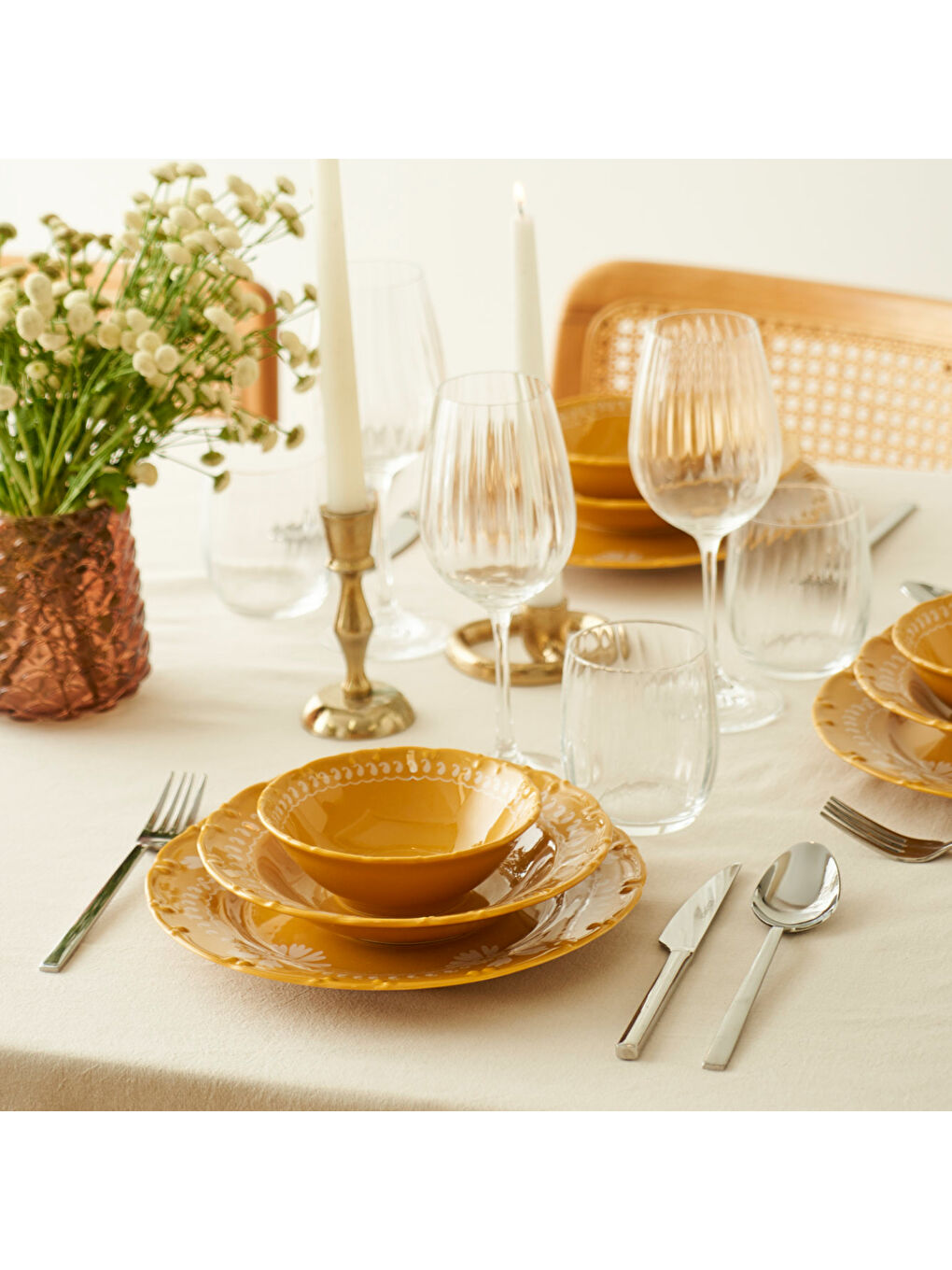 Sarı Indian 12 Parça Yemek Takımı Hardal-2