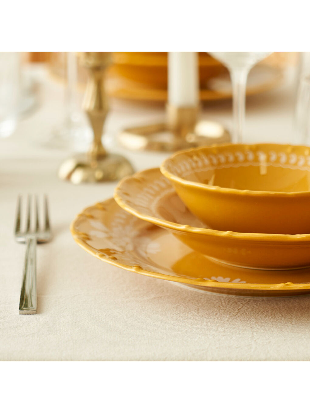 Sarı Indian 12 Parça Yemek Takımı Hardal-3