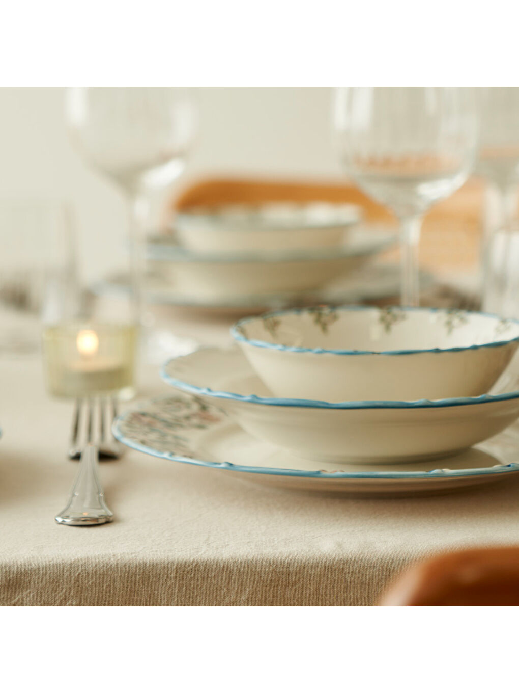 Vintage Porselen 24 Parça 6 Kişilik Yemek Takımı Mavi-4