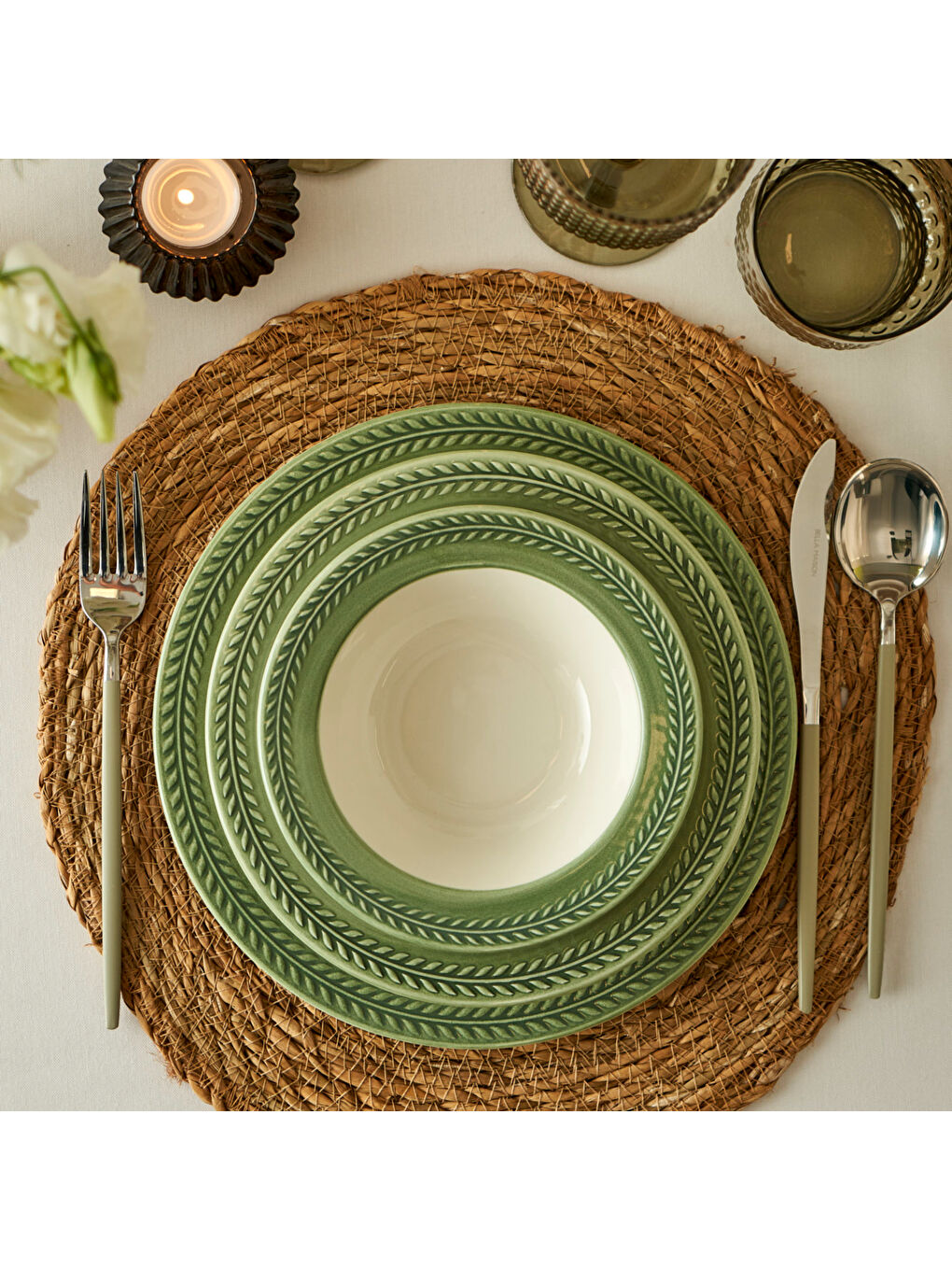 Monica Stoneware 12 Parça 4 Kişilik Yemek Takımı Yeşil-1