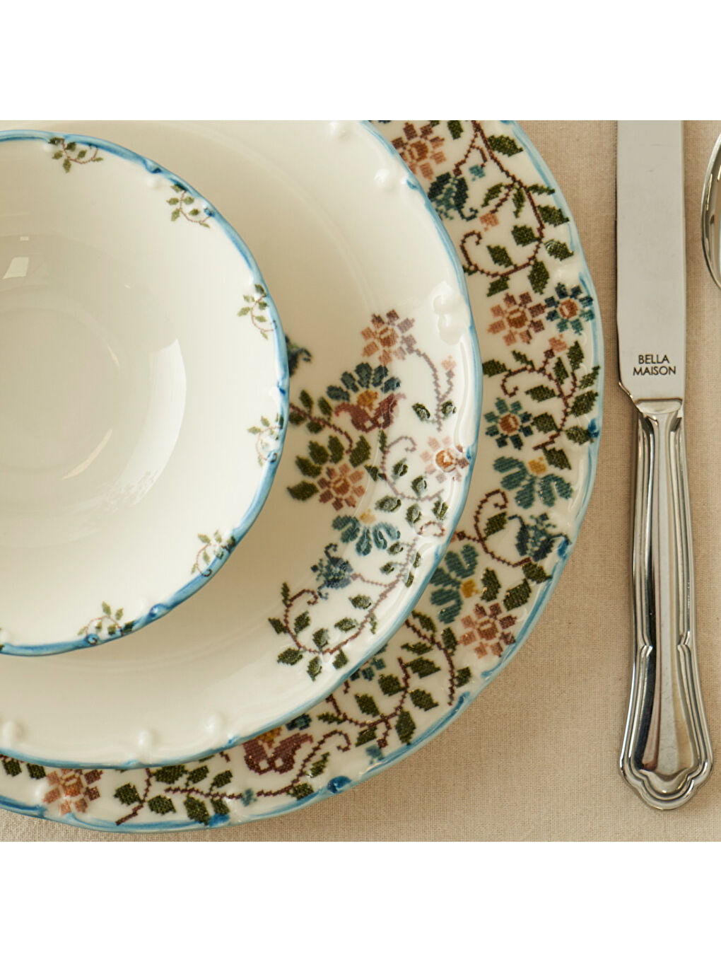 Vintage Porselen 24 Parça 6 Kişilik Yemek Takımı Mavi-5