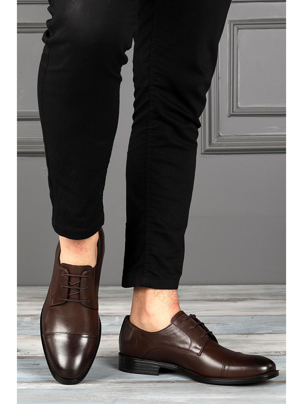 Kahverengi 1825-1 %100 Deri Pvc Taban Günlük Klasik Erkek Ayakkabı-1