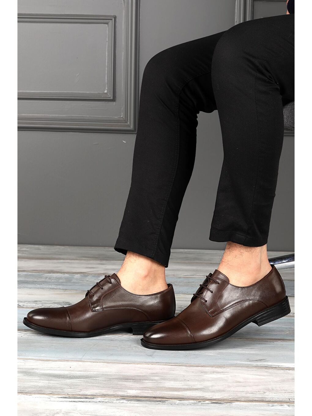 Kahverengi 1825-1 %100 Deri Pvc Taban Günlük Klasik Erkek Ayakkabı-2