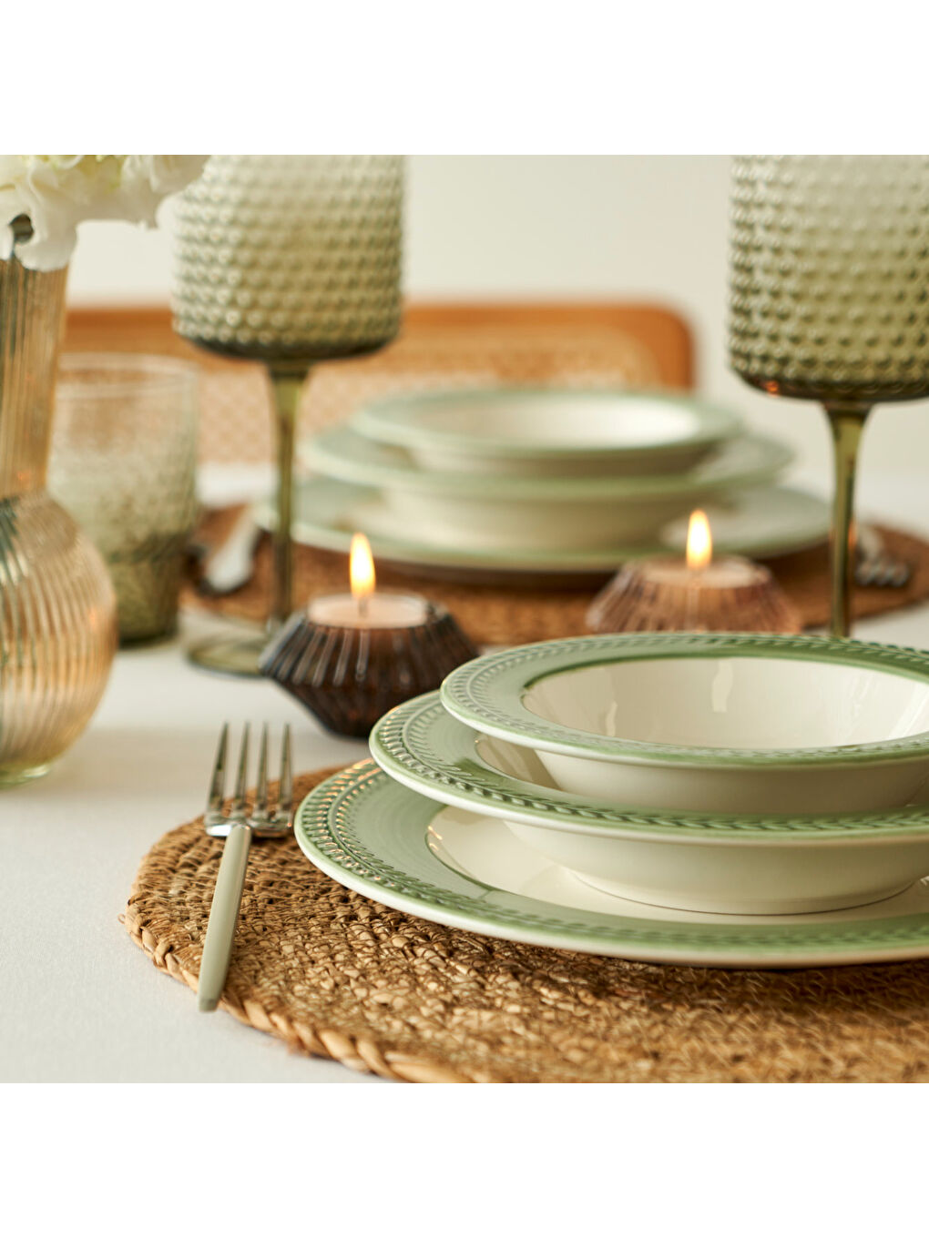 Monica Stoneware 12 Parça 4 Kişilik Yemek Takımı Yeşil-3