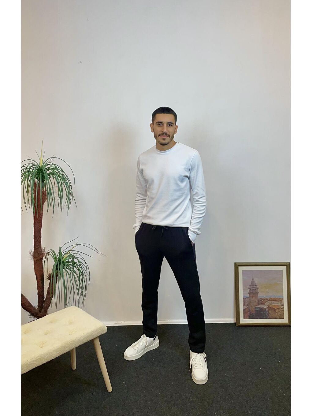 Siyah İçi Polarlı 3 İplik Kalın Erkek Eşofman Altı SPR24EA95