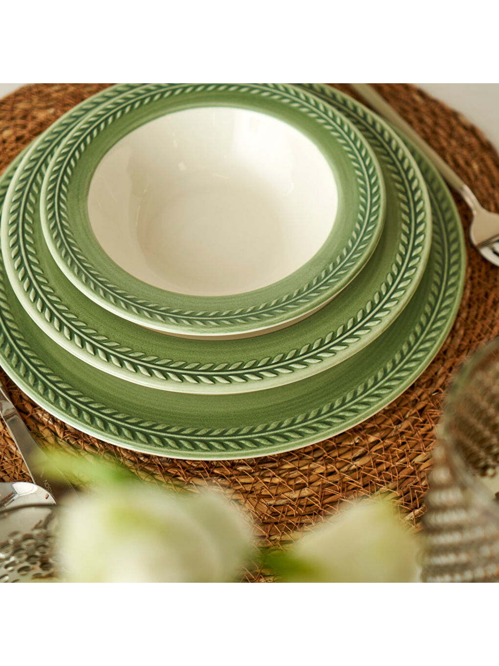 Monica Stoneware 12 Parça 4 Kişilik Yemek Takımı Yeşil-4