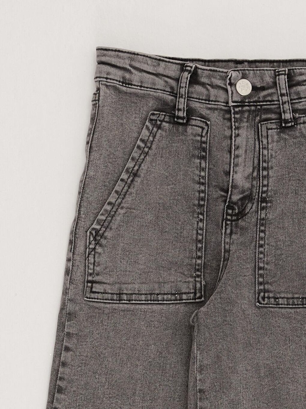 Siyah Kız Çocuk Aksesuarlı Ön Cepli Jean Pantolon-1