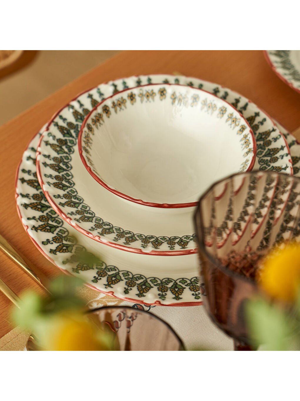 Indian Porselen 24 Parça Yemek Takımı Bordo-3