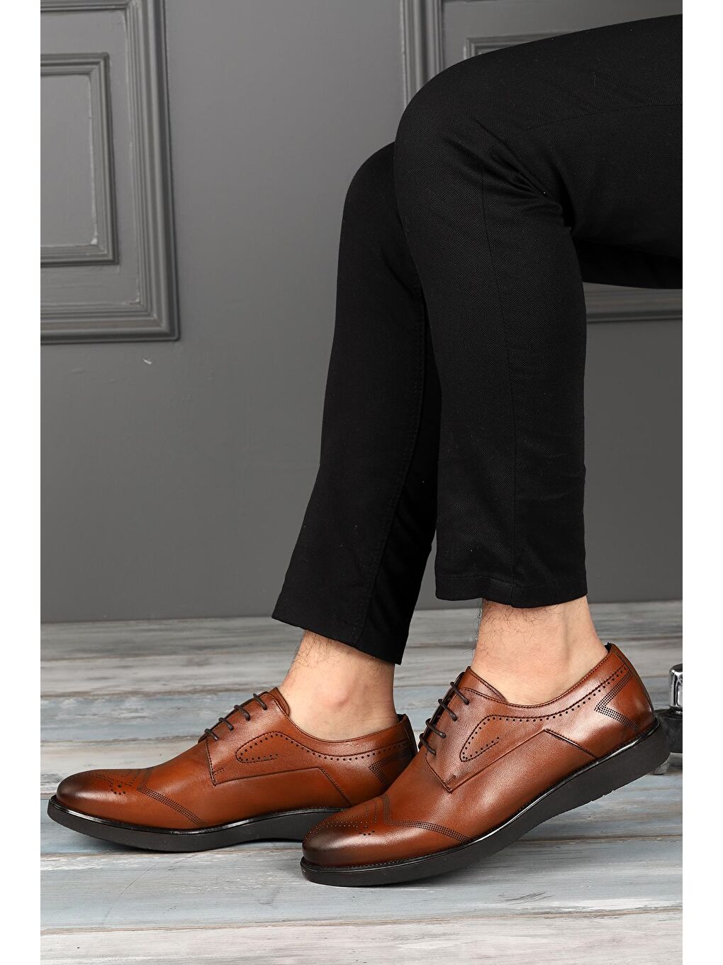 Kahverengi 1804 %100 Deri Eva Taban Günlük Klasik Erkek Ayakkabı-2