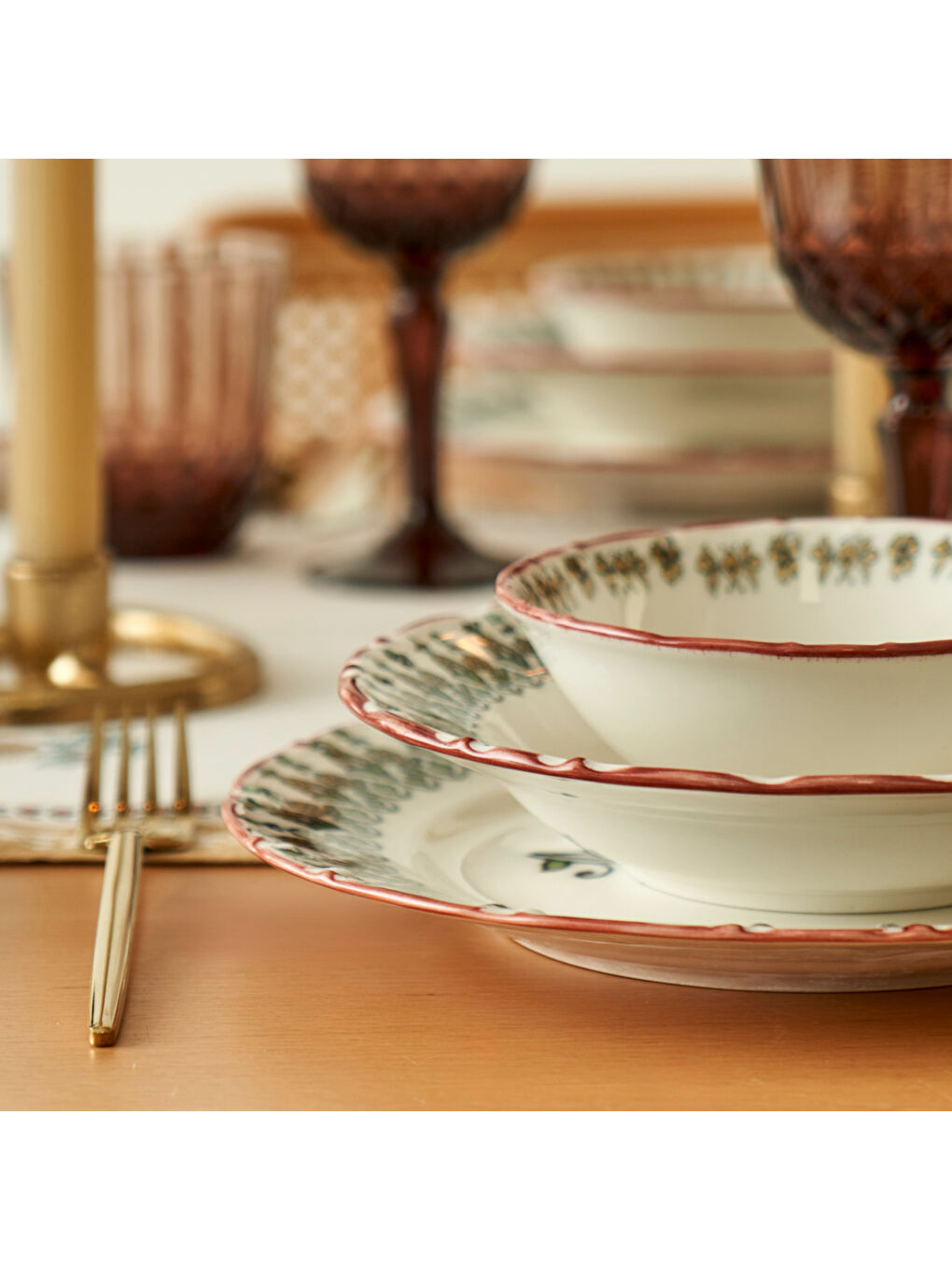 Indian Porselen 24 Parça Yemek Takımı Bordo-4