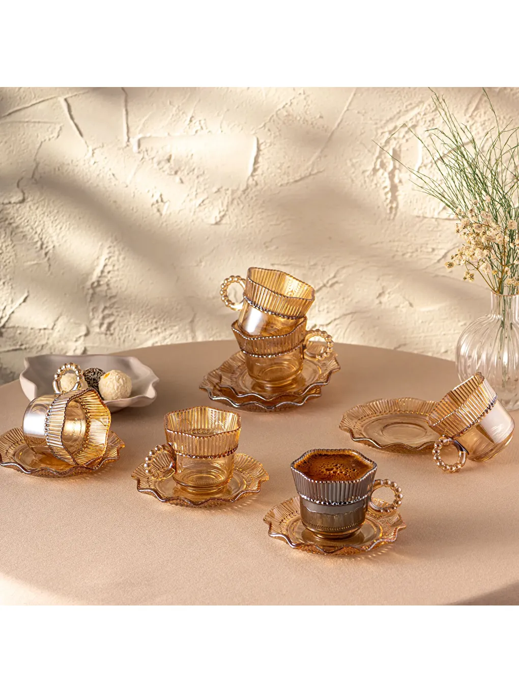 Kahverengi Hatrı Var Amber 80 ml 6'lı Kahve Fincanı Takımı-6