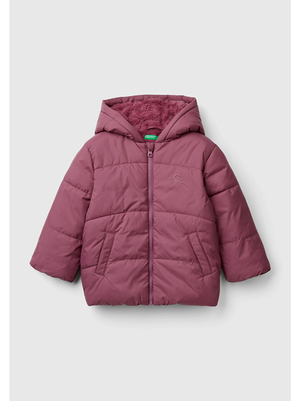 Pembe Kız Çocuk Gül Kurusu Sol Göğsü Logo İşlemeli Cepli Astarlı Kapüşonlu Pufa Mont