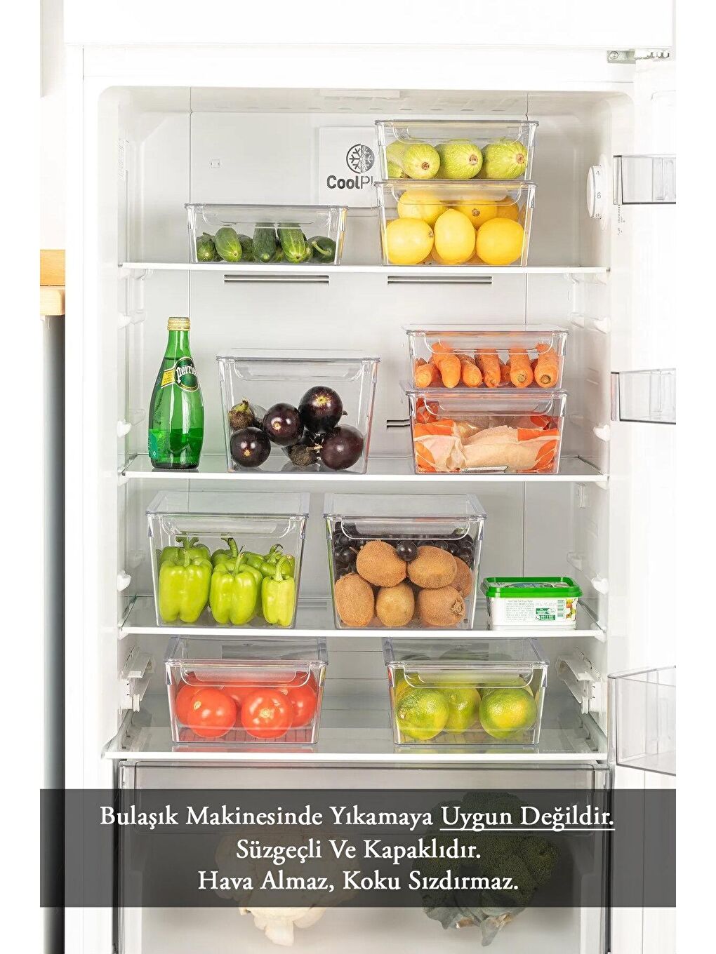 Renksiz 2’li Set – Rubby Kapaklı Kiler Dolap Organizer – Süzgeçli 10x32,5x7,5 cm