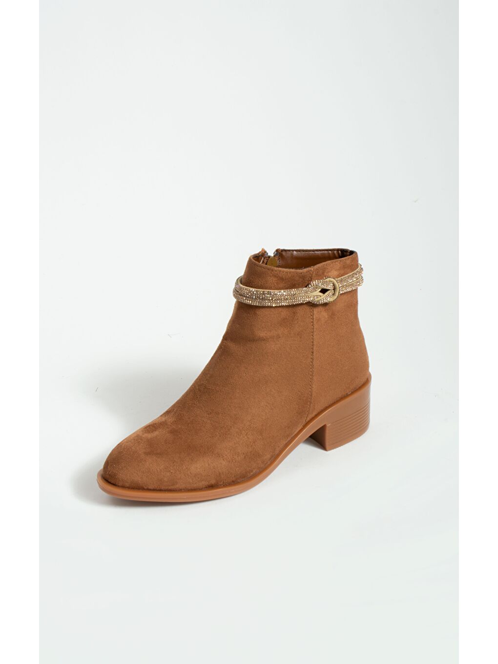 Kahverengi Şerit Taş İşlemeli Poli Taban Sıcak Astar Fermuarlı Kadın Bot B01-271-23Süet-4