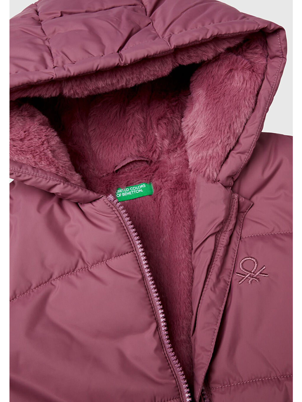 Pembe Kız Çocuk Gül Kurusu Sol Göğsü Logo İşlemeli Cepli Astarlı Kapüşonlu Pufa Mont-2