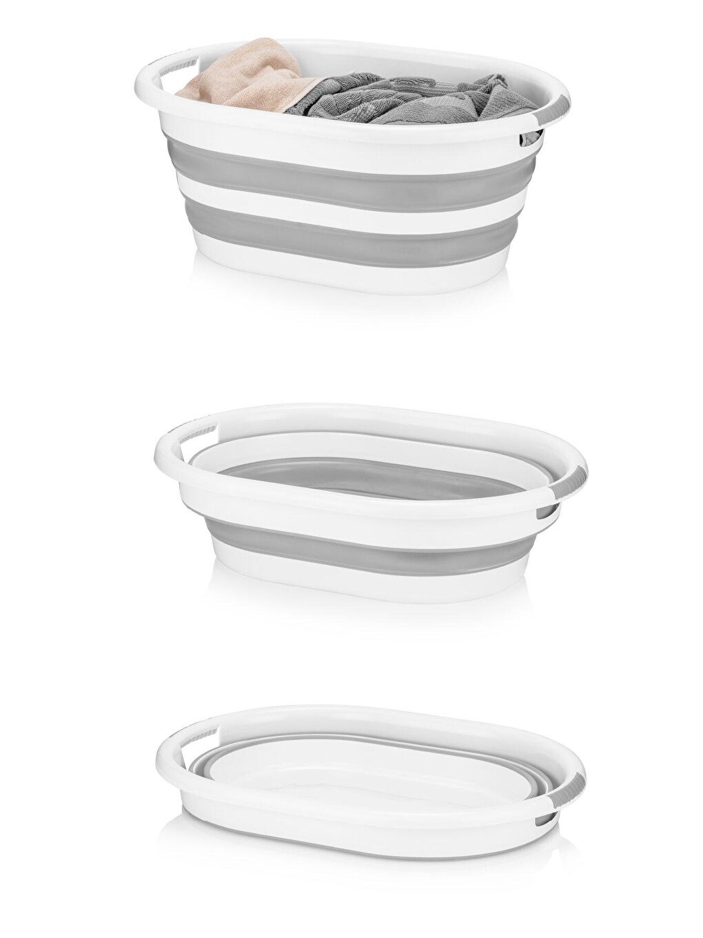 Gri Katlanabilir Silikon Çamaşır Sepeti - Akordiyon Katlanır Sepet-1