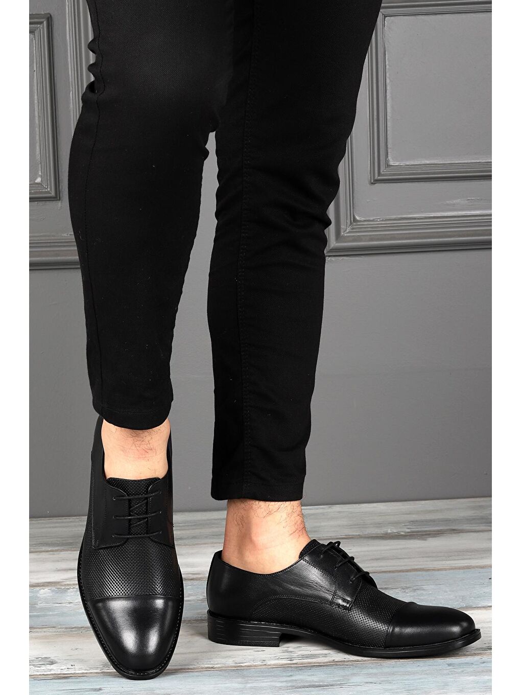 Siyah 1825-3 %100 Deri Pvc Taban Günlük Klasik Erkek Ayakkabı-1